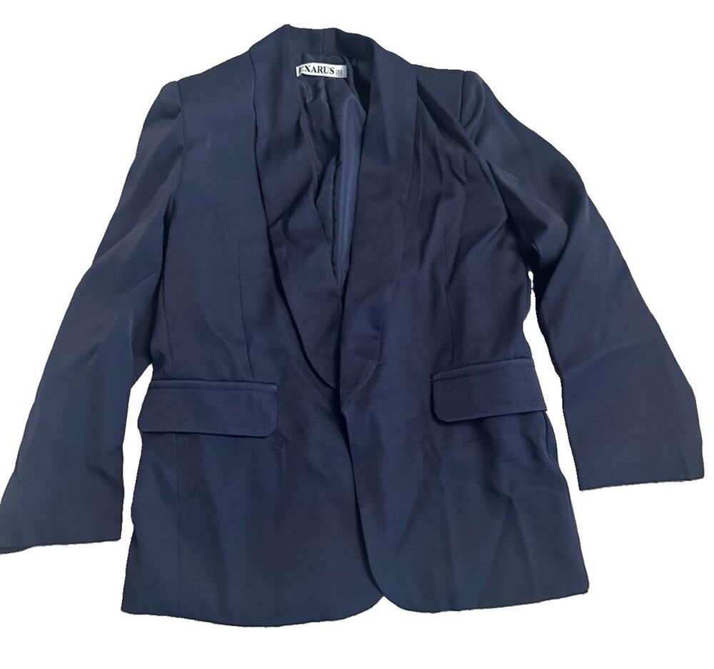 EXARUS Navy Blue Shawl Collar Open Front Blazer Jacket Kids Girls Size 10Y 140